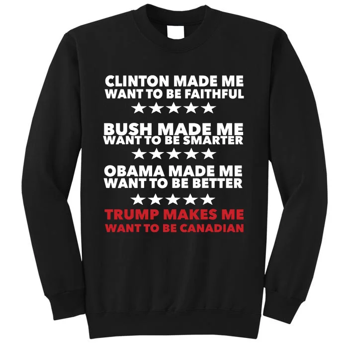 Trump Makes Me Want To Be Canadian Funny Political Tall Sweatshirt