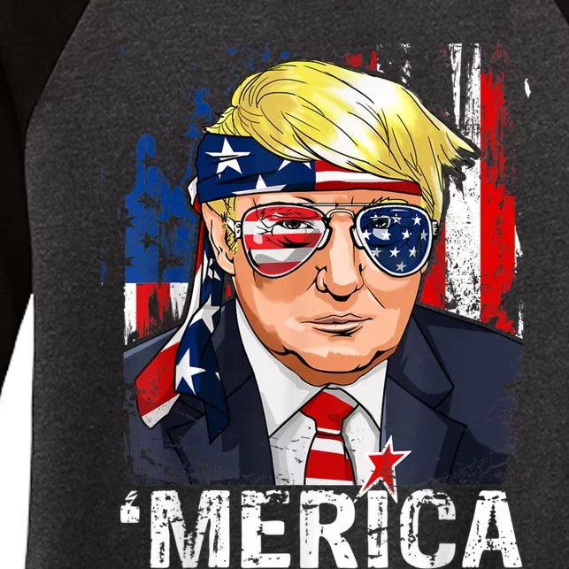 Trump Merica, Murica 4th Of July American Flag Women's Tri-Blend 3/4-Sleeve Raglan Shirt