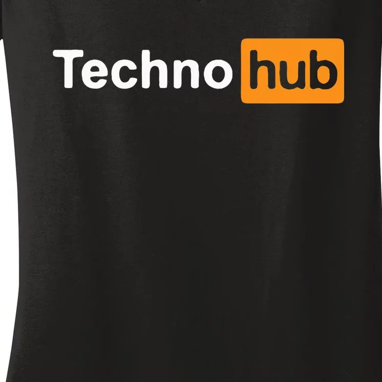 Techno Music Minimal Hard Clubbing Funny Festival Hub Dj Women's V-Neck T-Shirt