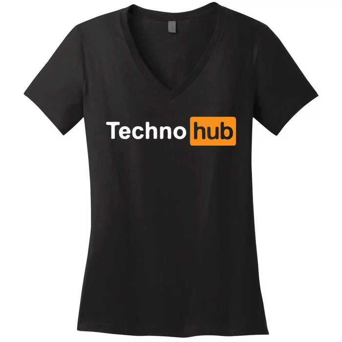 Techno Music Minimal Hard Clubbing Funny Festival Hub Dj Women's V-Neck T-Shirt