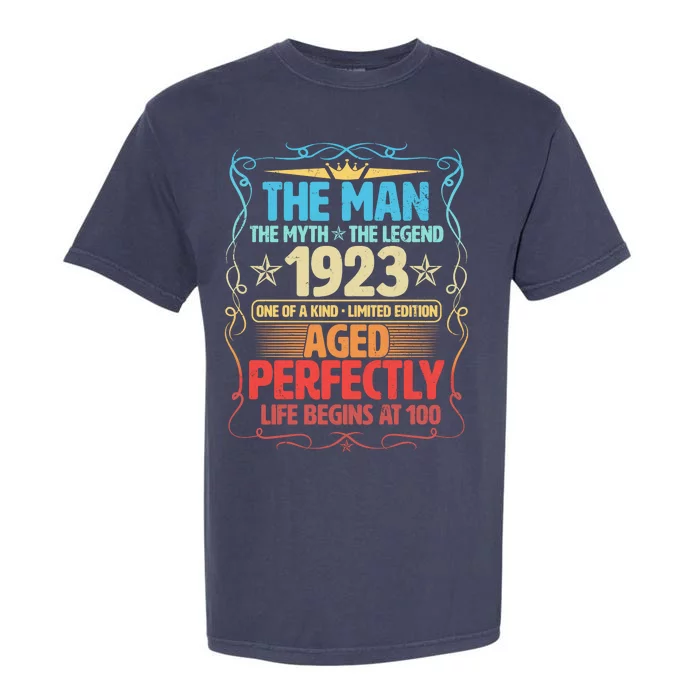 The Man Myth Legend 1923 Aged Perfectly 100th Birthday Garment-Dyed Heavyweight T-Shirt