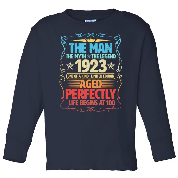 The Man Myth Legend 1923 Aged Perfectly 100th Birthday Toddler Long Sleeve Shirt