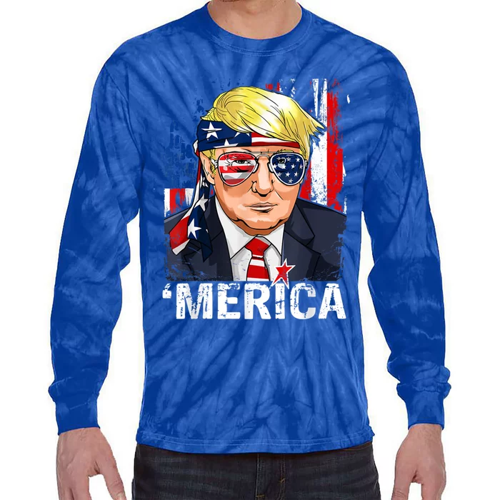 Trump Merica Murica 4th Of July American Flag Funny Gift Tie-Dye Long Sleeve Shirt