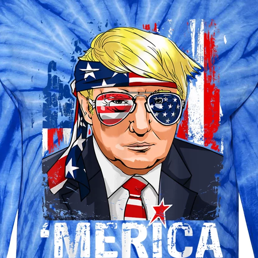 Trump Merica Murica 4th Of July American Flag Funny Gift Tie-Dye Long Sleeve Shirt