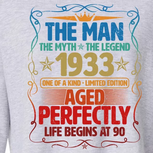 The Man Myth Legend 1933 Aged Perfectly 90th Birthday Cropped Pullover Crew