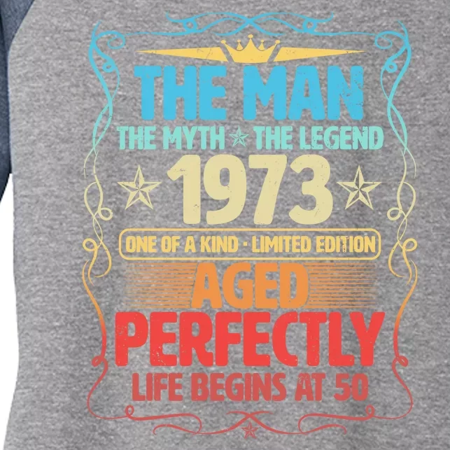 The Man Myth Legend 1973 Aged Perfectly 50th Birthday Women's Tri-Blend 3/4-Sleeve Raglan Shirt