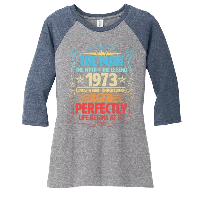 The Man Myth Legend 1973 Aged Perfectly 50th Birthday Women's Tri-Blend 3/4-Sleeve Raglan Shirt