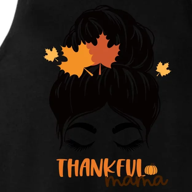 Thankful Mama Messy Bun Autumn Ladies Tri-Blend Wicking Tank