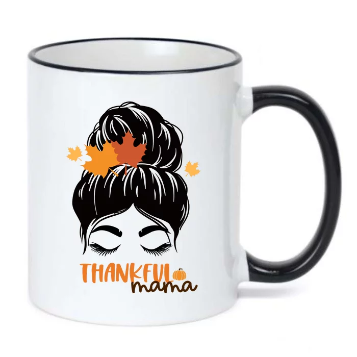 Thankful Mama Messy Bun Autumn Black Color Changing Mug