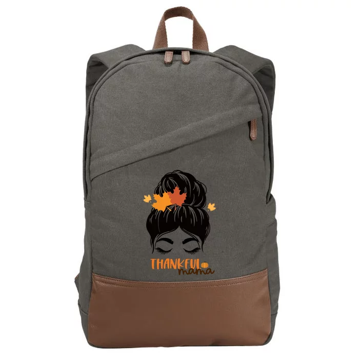 Thankful Mama Messy Bun Autumn Cotton Canvas Backpack