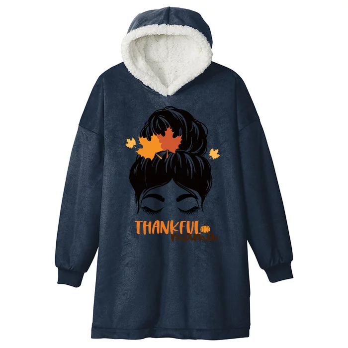 Thankful Mama Messy Bun Autumn Hooded Wearable Blanket