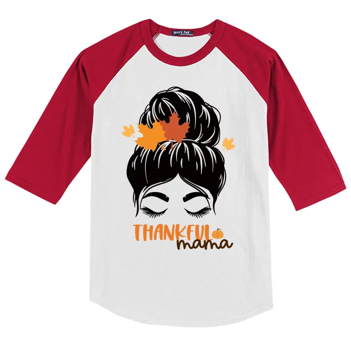 Thankful Mama Messy Bun Autumn Kids Colorblock Raglan Jersey