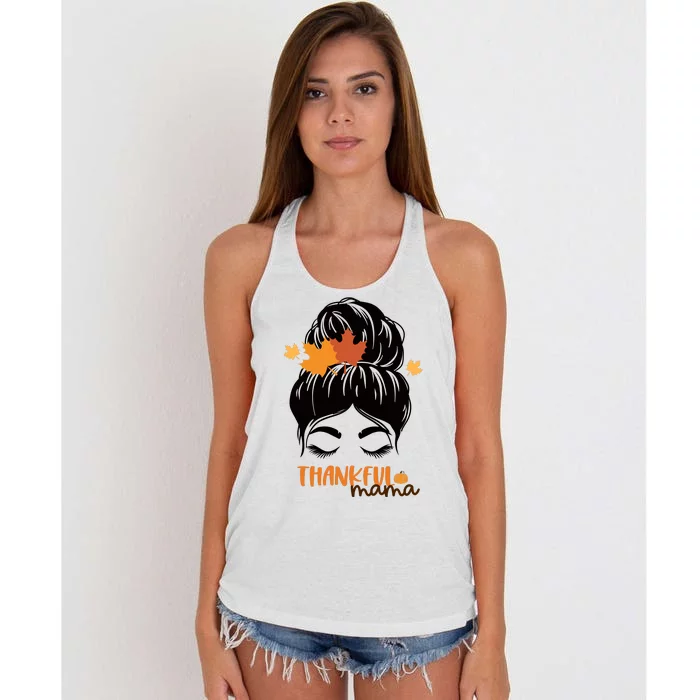 Thankful Mama Messy Bun Autumn Women's Knotted Racerback Tank