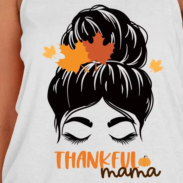 Thankful Mama Messy Bun Autumn Women's Knotted Racerback Tank