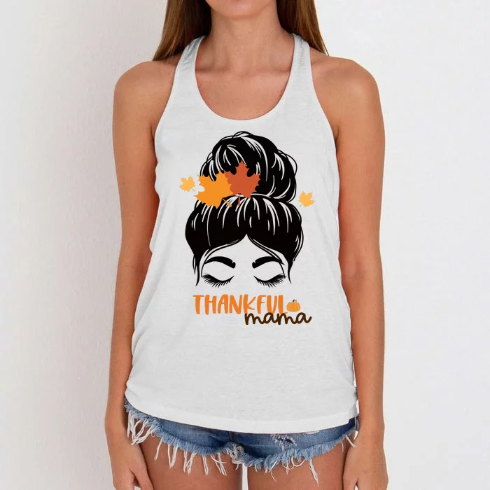 Thankful Mama Messy Bun Autumn Women's Knotted Racerback Tank