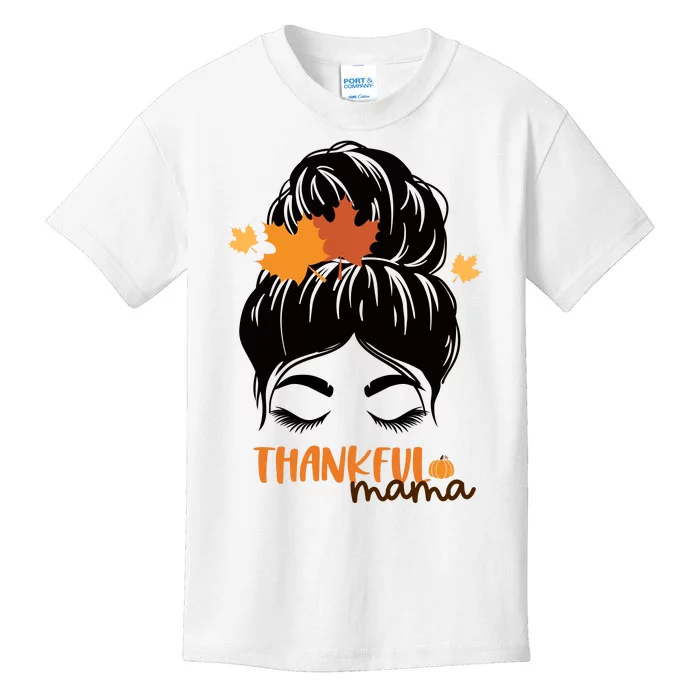 Thankful Mama Messy Bun Autumn Kids T-Shirt