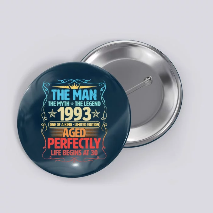 The Man Myth Legend 1993 Aged Perfectly 30th Birthday Button