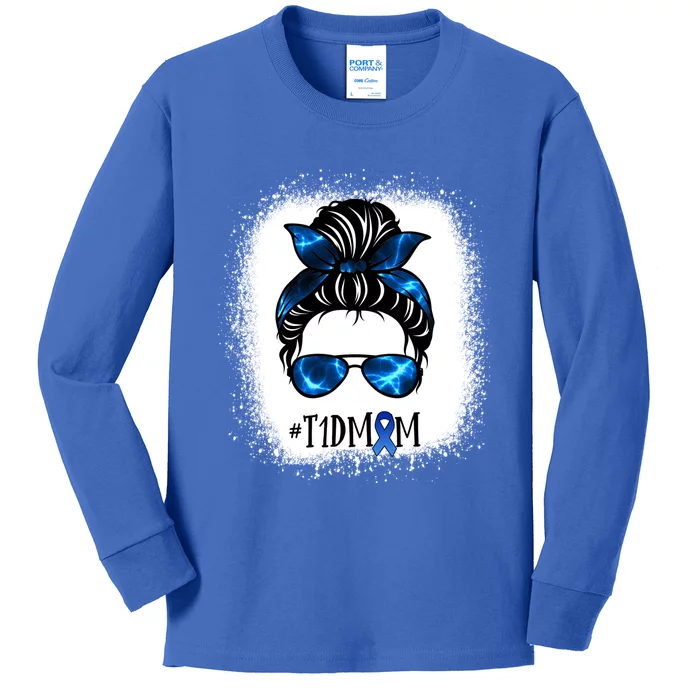 T1d Mom Messy Bun Type 1 Diabetes Awareness Wife Mother Cool Gift Kids Long Sleeve Shirt