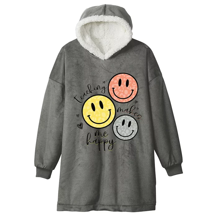 Teaching Makes Me Happy Smile Face School Gift For Teacher Hooded Wearable Blanket