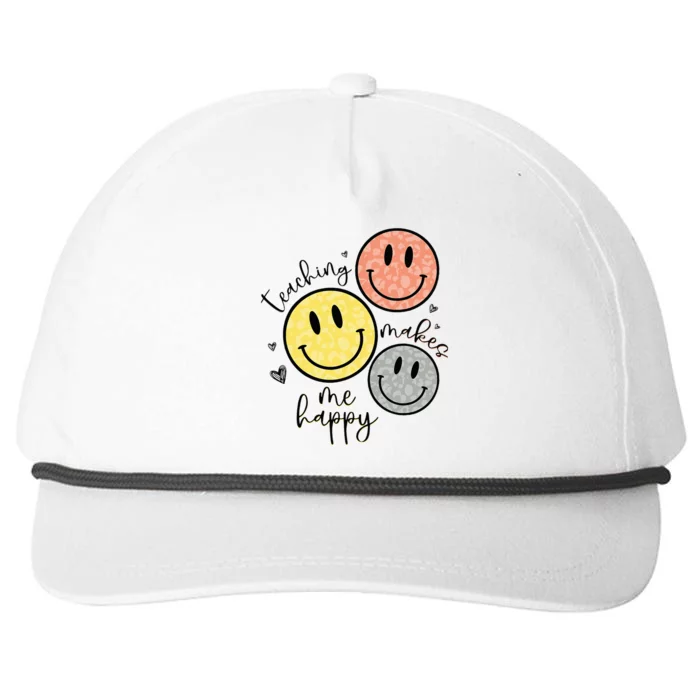 Teaching Makes Me Happy Smile Face School Gift For Teacher Snapback Five-Panel Rope Hat