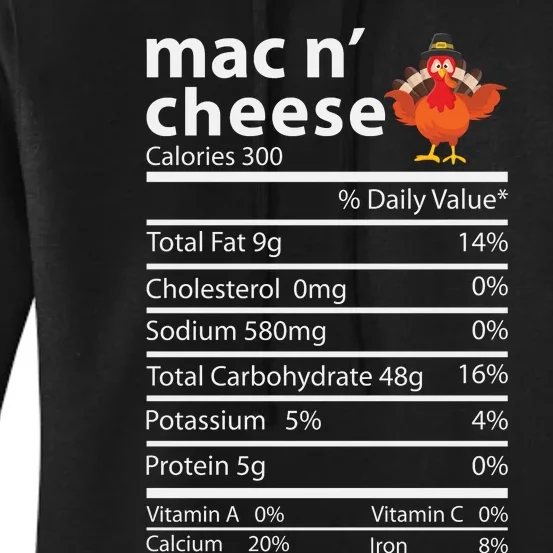 Thanksgiving Mac N Cheese Nutrition Facts Funny Women's Pullover Hoodie