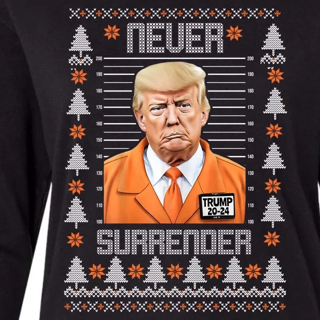 Trump Mugshot Never Surrender Ugly Christmas Womens Cotton Relaxed Long Sleeve T-Shirt