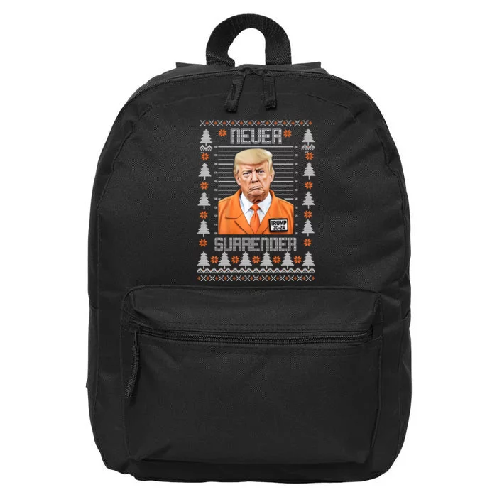 Trump Mugshot Never Surrender Ugly Christmas 16 in Basic Backpack