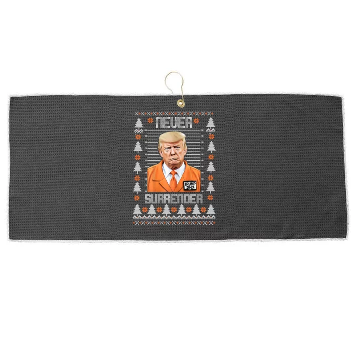 Trump Mugshot Never Surrender Ugly Christmas Large Microfiber Waffle Golf Towel