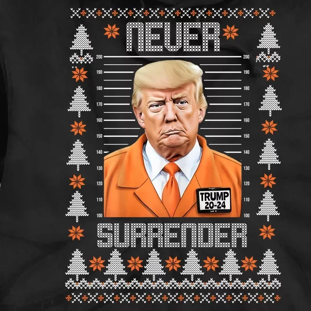 Trump Mugshot Never Surrender Ugly Christmas Tie Dye Hoodie