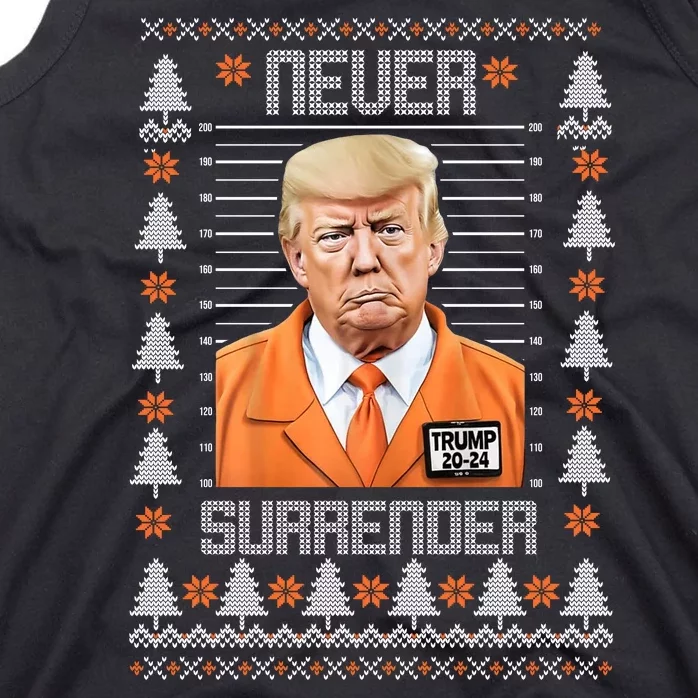 Trump Mugshot Never Surrender Ugly Christmas Tank Top