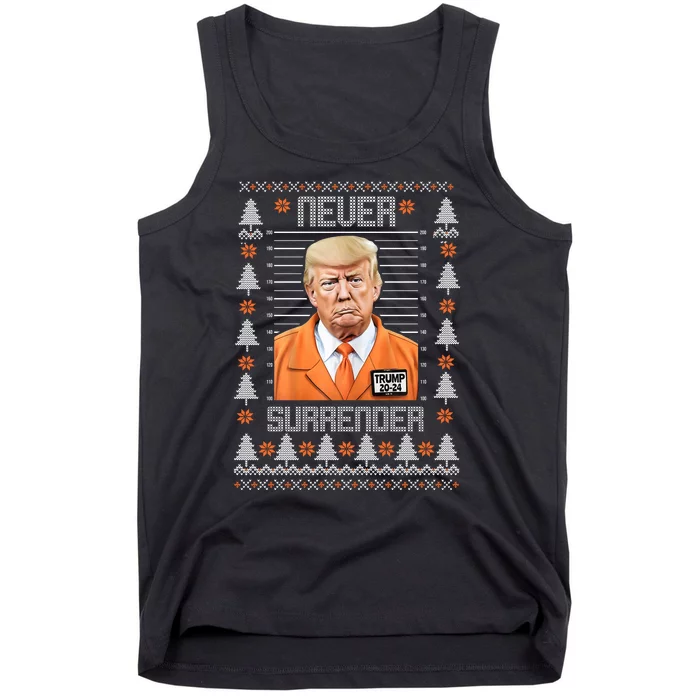 Trump Mugshot Never Surrender Ugly Christmas Tank Top