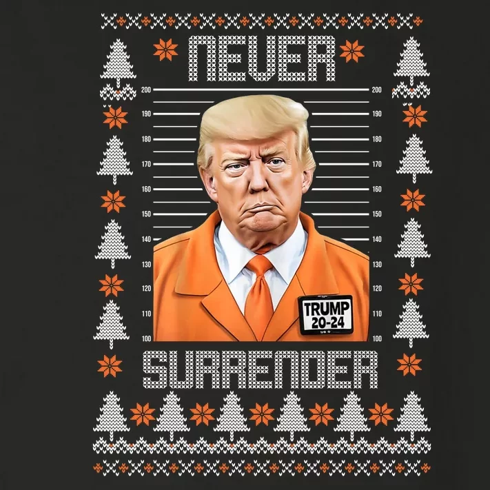 Trump Mugshot Never Surrender Ugly Christmas Toddler Long Sleeve Shirt