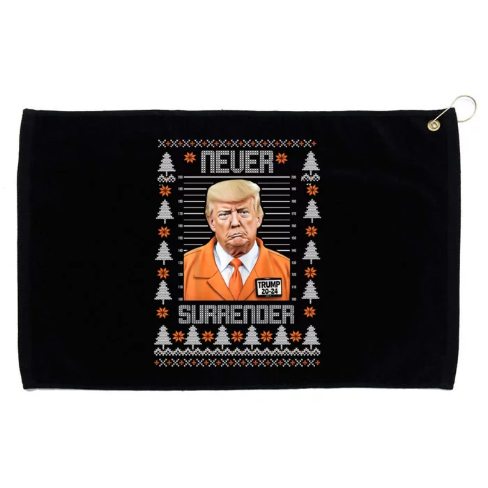 Trump Mugshot Never Surrender Ugly Christmas Grommeted Golf Towel