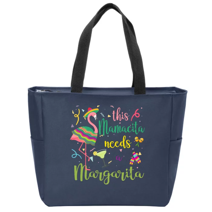 This Mamacita Needs A Margarita Fiesta Flamingo Zip Tote Bag