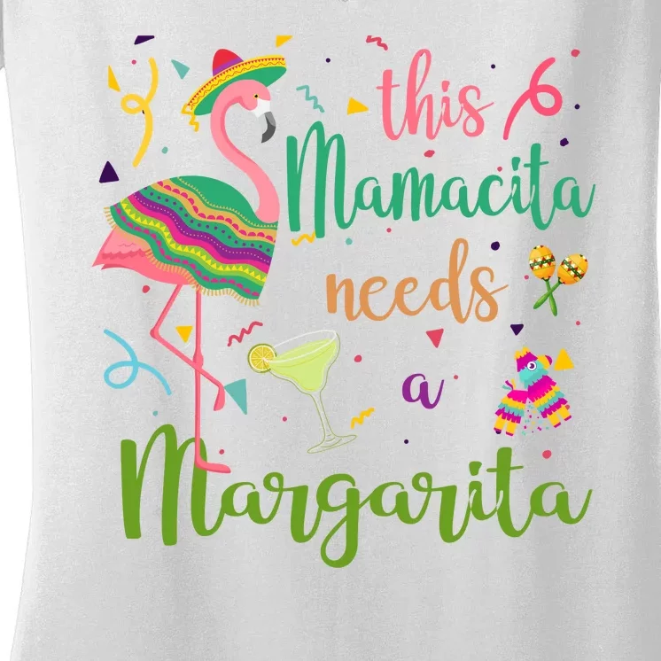 This Mamacita Needs A Margarita Fiesta Flamingo Women's V-Neck T-Shirt