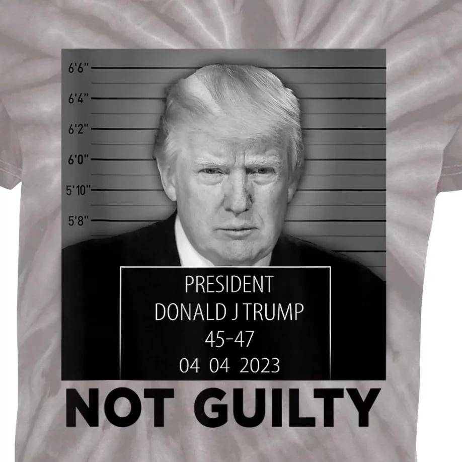 Trump Mugshot Not Guilty 4547 President Trump Arrest Kids Tie-Dye T-Shirt