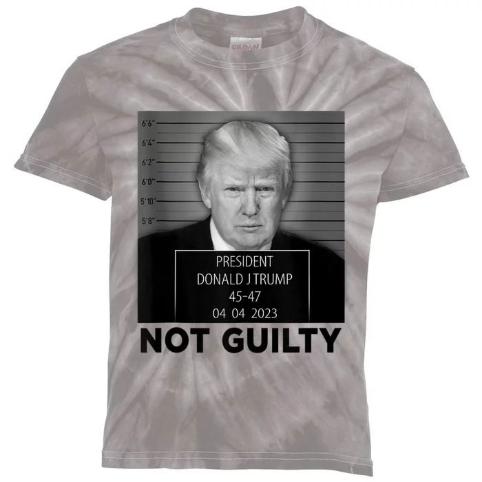 Trump Mugshot Not Guilty 4547 President Trump Arrest Kids Tie-Dye T-Shirt