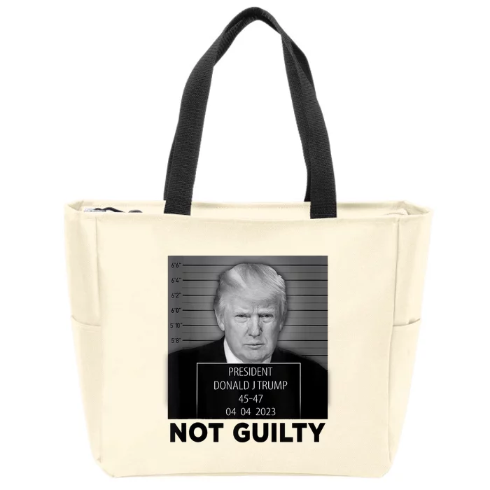 Trump Mugshot Not Guilty 45 47 President Trump Arrest Funny Zip Tote Bag