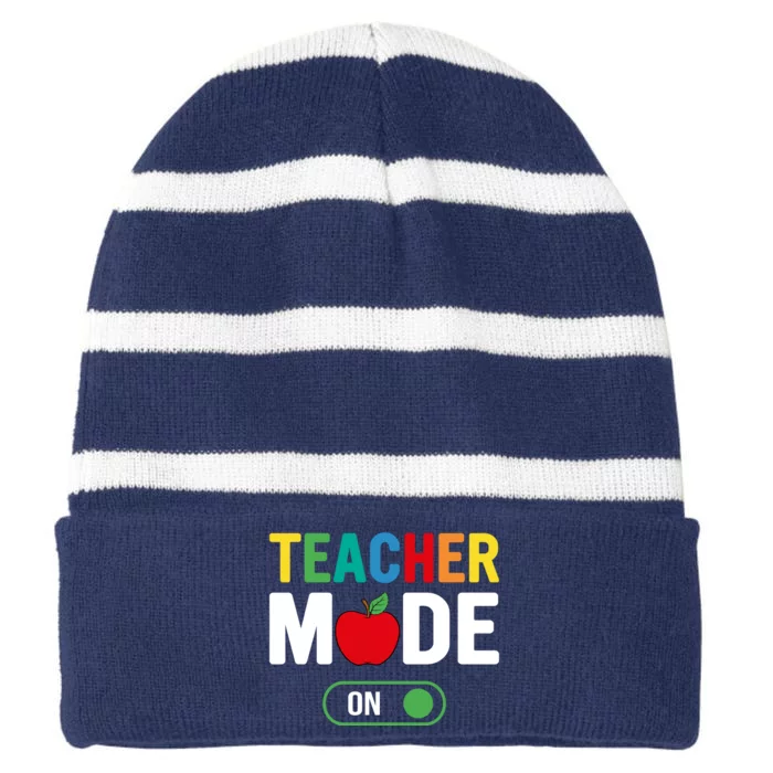 Teacher Mode On Striped Beanie with Solid Band