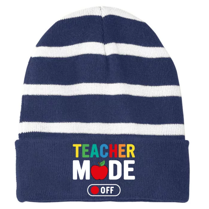 Teacher Mode Off Back To School Striped Beanie with Solid Band