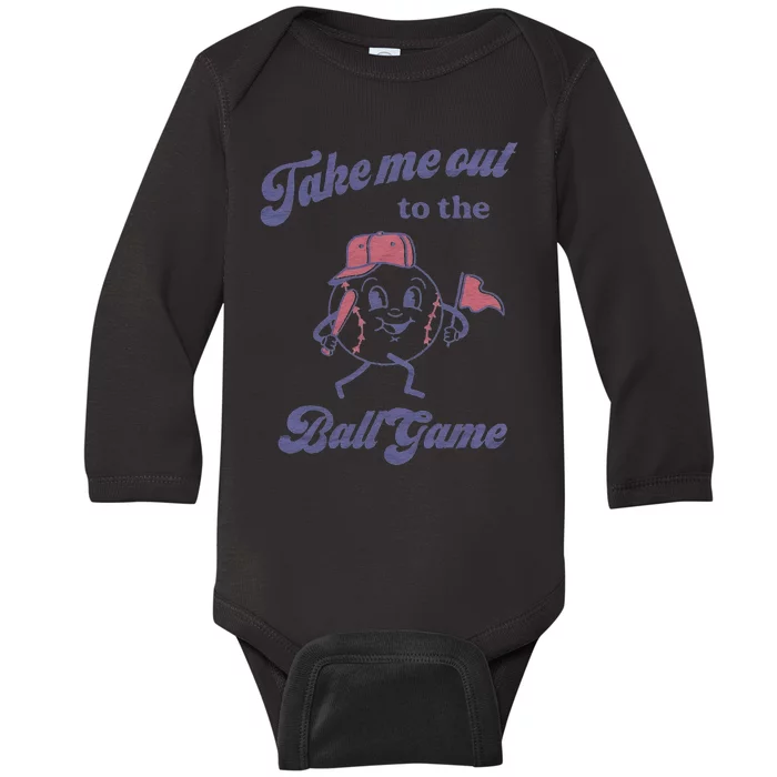 Take Me Out To The Ball Game Baseball Softball Sweat Baby Long Sleeve Bodysuit