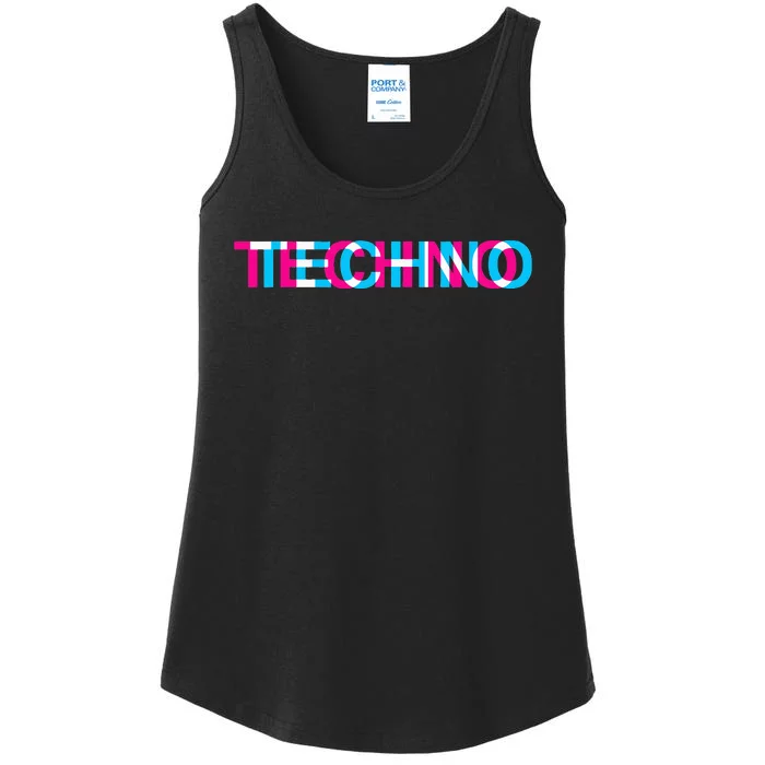 Techno Music Optical Illusion Glitch Trippy Edm Rave Ladies Essential Tank