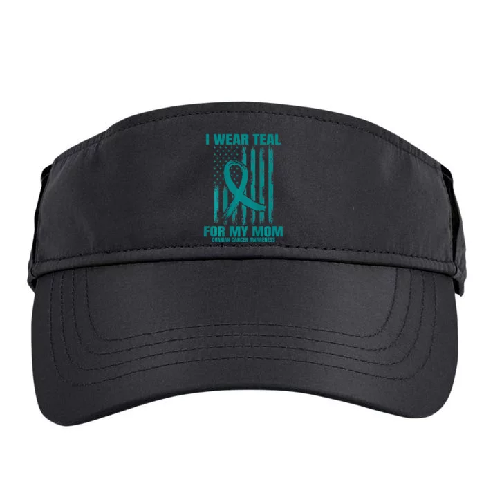 Teal Mom Ovarian Cancer Awareness Flag Graphic Back Print Adult Drive Performance Visor