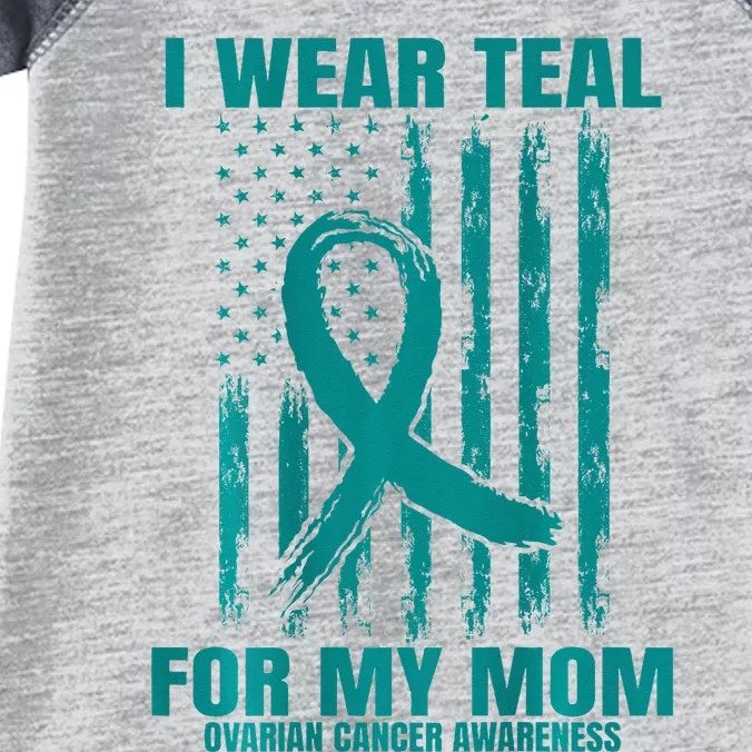 Teal Mom Ovarian Cancer Awareness Flag Graphic Back Print Infant Baby Jersey Bodysuit