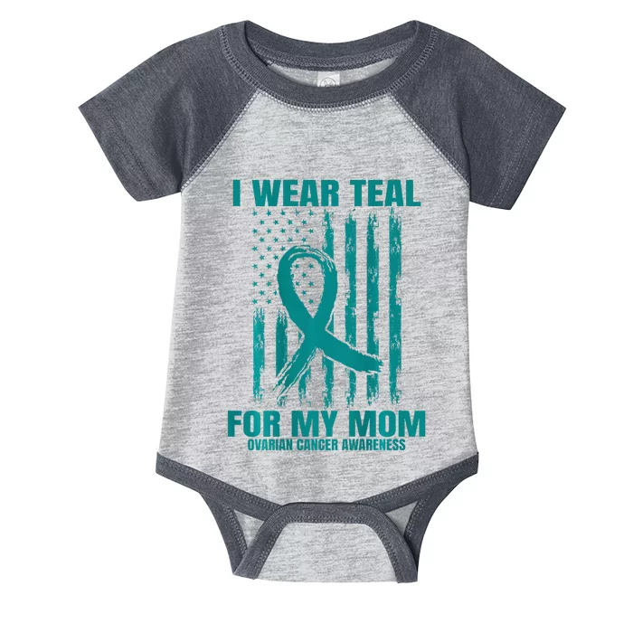 Teal Mom Ovarian Cancer Awareness Flag Graphic Back Print Infant Baby Jersey Bodysuit