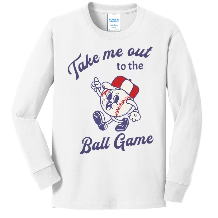 Take Me Out To The Baseball Ball Game Softball Vintage Kids Long Sleeve Shirt