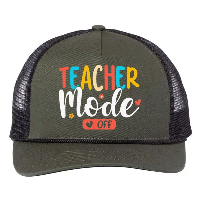 Teacher Mode Off Summer Last Day of School Funny Retro Rope Trucker Hat Cap