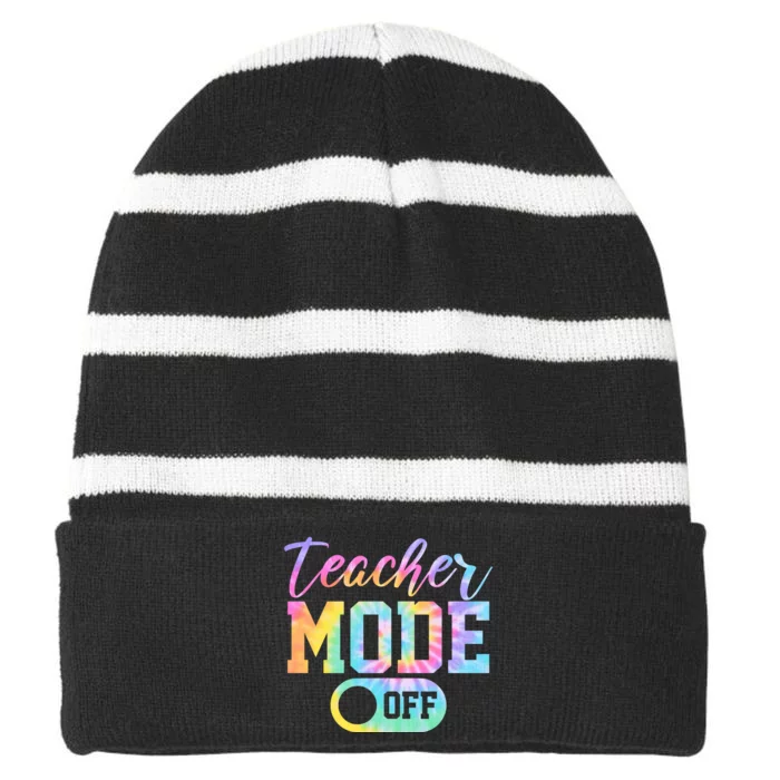 Teacher Mode Off Colorful Retro Striped Beanie with Solid Band