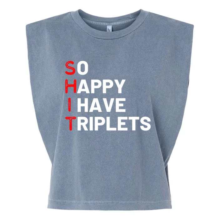 Triplet Mom Of Triplets Funny Triplet Mama Triplet Dad Garment-Dyed Women's Muscle Tee