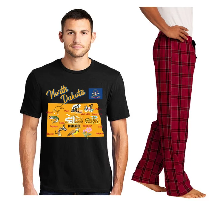 Tourist Map Of North Dakota State Major Cities Flag Usa Pajama Set